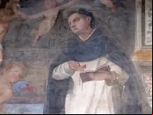 Santo Tomás de Aquino, em detalhe da fachada da igreja de Santa Maria Novella, em Florença, Itália